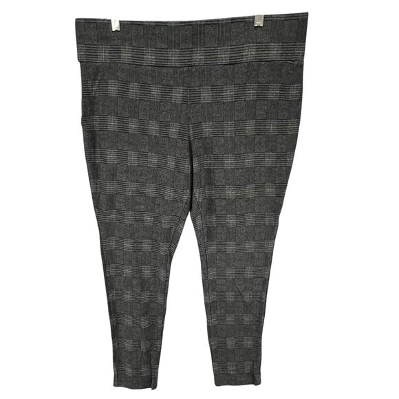 Tahari Pants Womens XL Gray Windowpane Plaid Stretch Knit Pull On Ankle Preppy - Picture 1 of 11